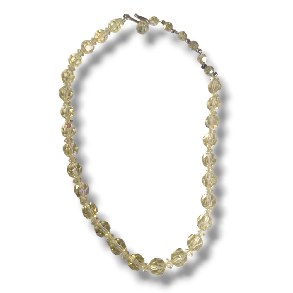 Vintage Pale Yellow AB Crystal Necklace 12-15"